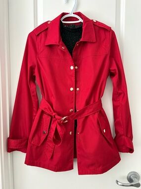 Zara Bright Red Snap-Front Trench Jacket